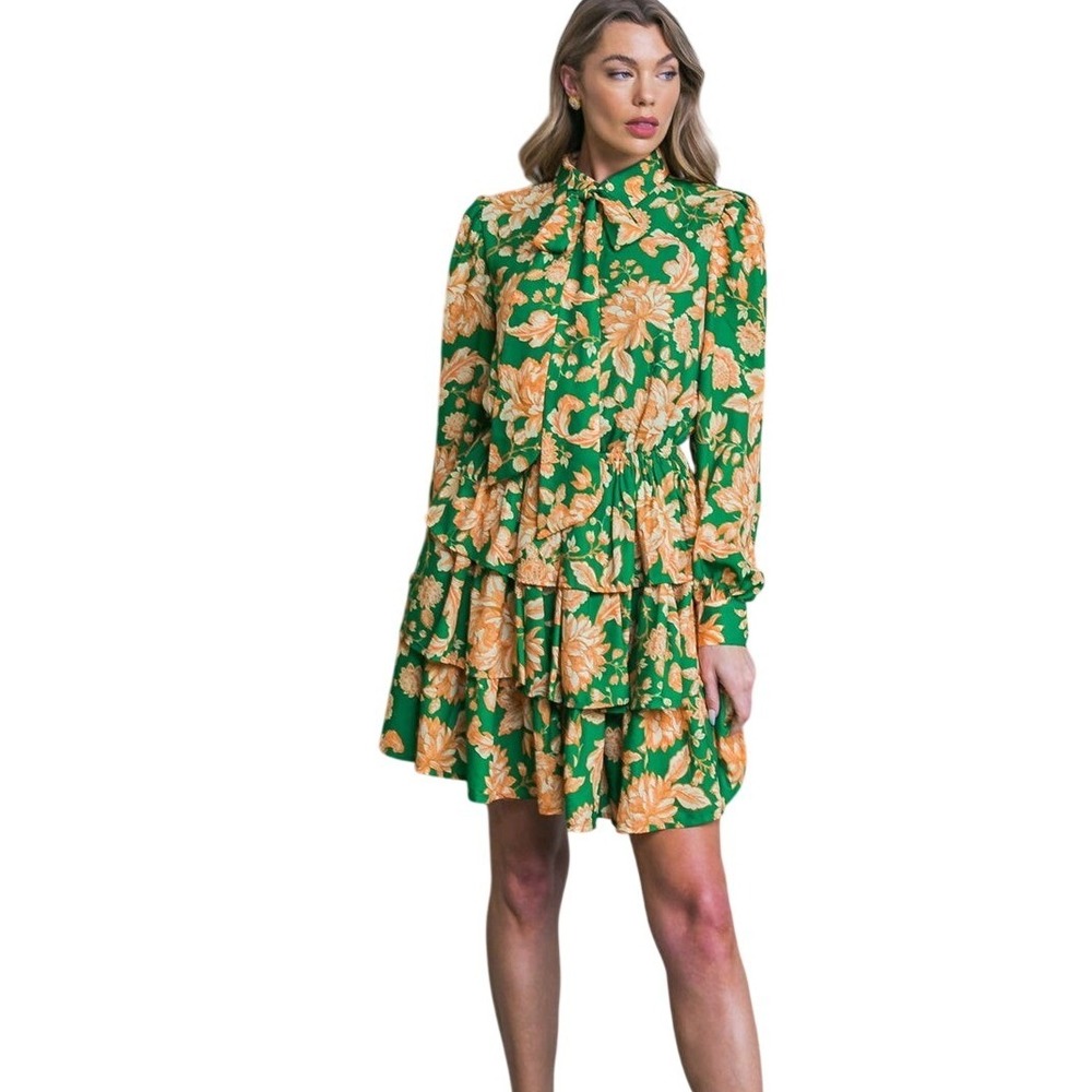 Flying Tomato Floral Tiered Ruffle Mini Dress‎ Button Front Large NWOT
